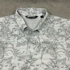 Travis Mathew Golf Shirt Mens XL Polo Floral Pattern White Pima Cotton